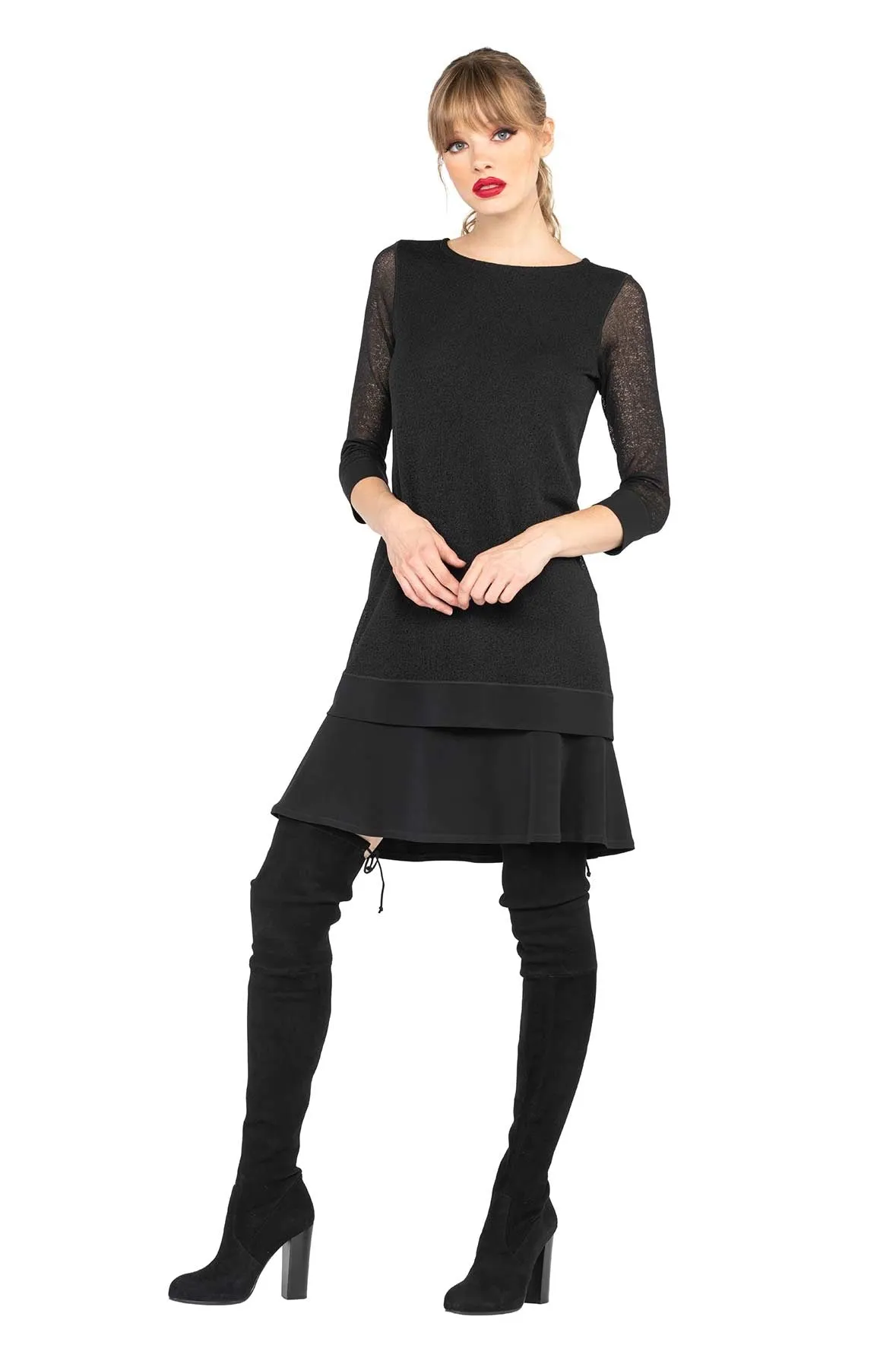 3/4 SLV LONGER TUNIC DRESS
