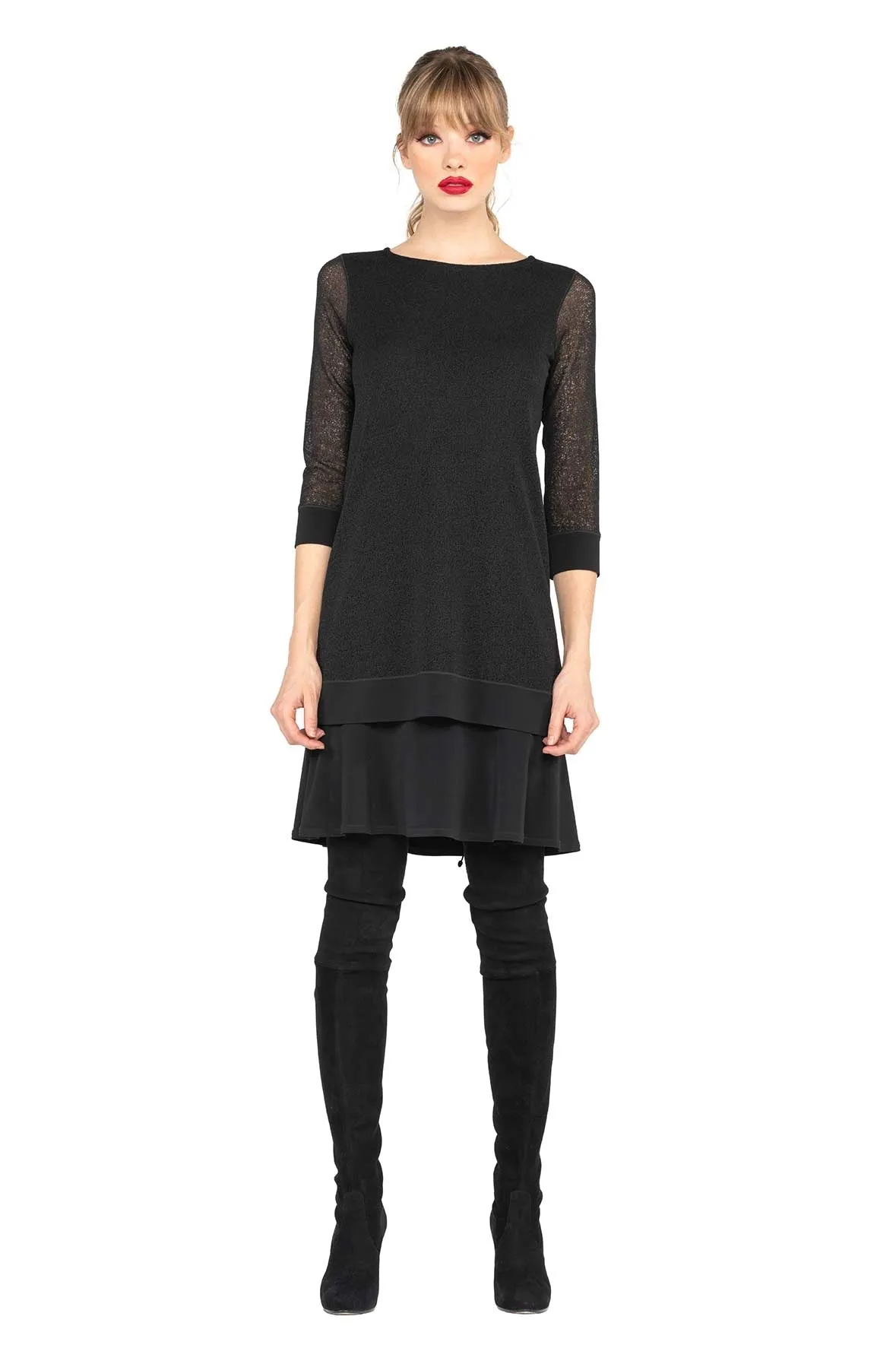 3/4 SLV LONGER TUNIC DRESS