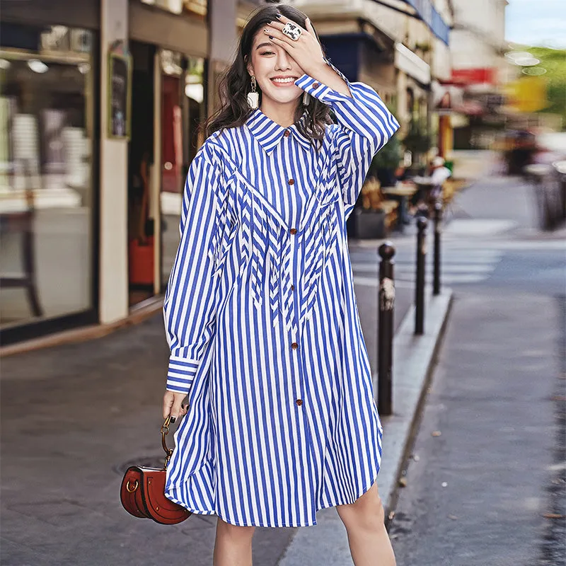 8GIRLS DESIGN OVERSIZED SHIRT DRESS IN BLUE STRIPE