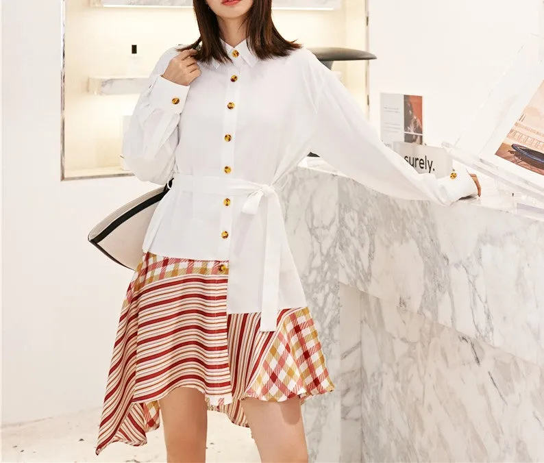 8GIRLS TIE WAIST CONTRAST SHIRT DRESS IN MULTI