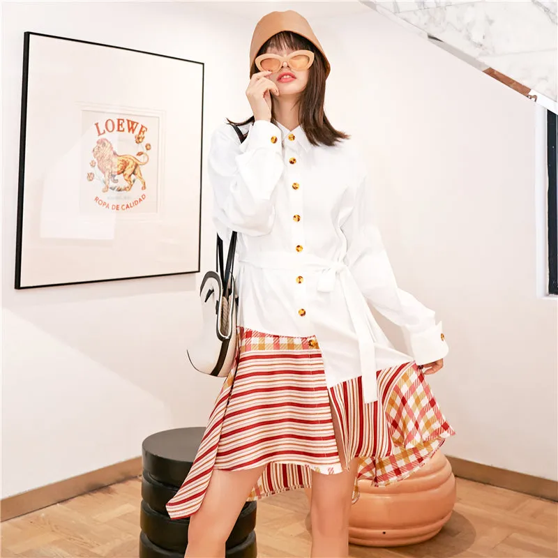 8GIRLS TIE WAIST CONTRAST SHIRT DRESS IN MULTI