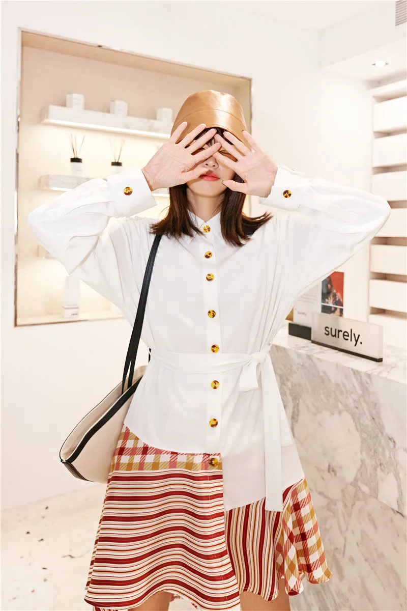 8GIRLS TIE WAIST CONTRAST SHIRT DRESS IN MULTI
