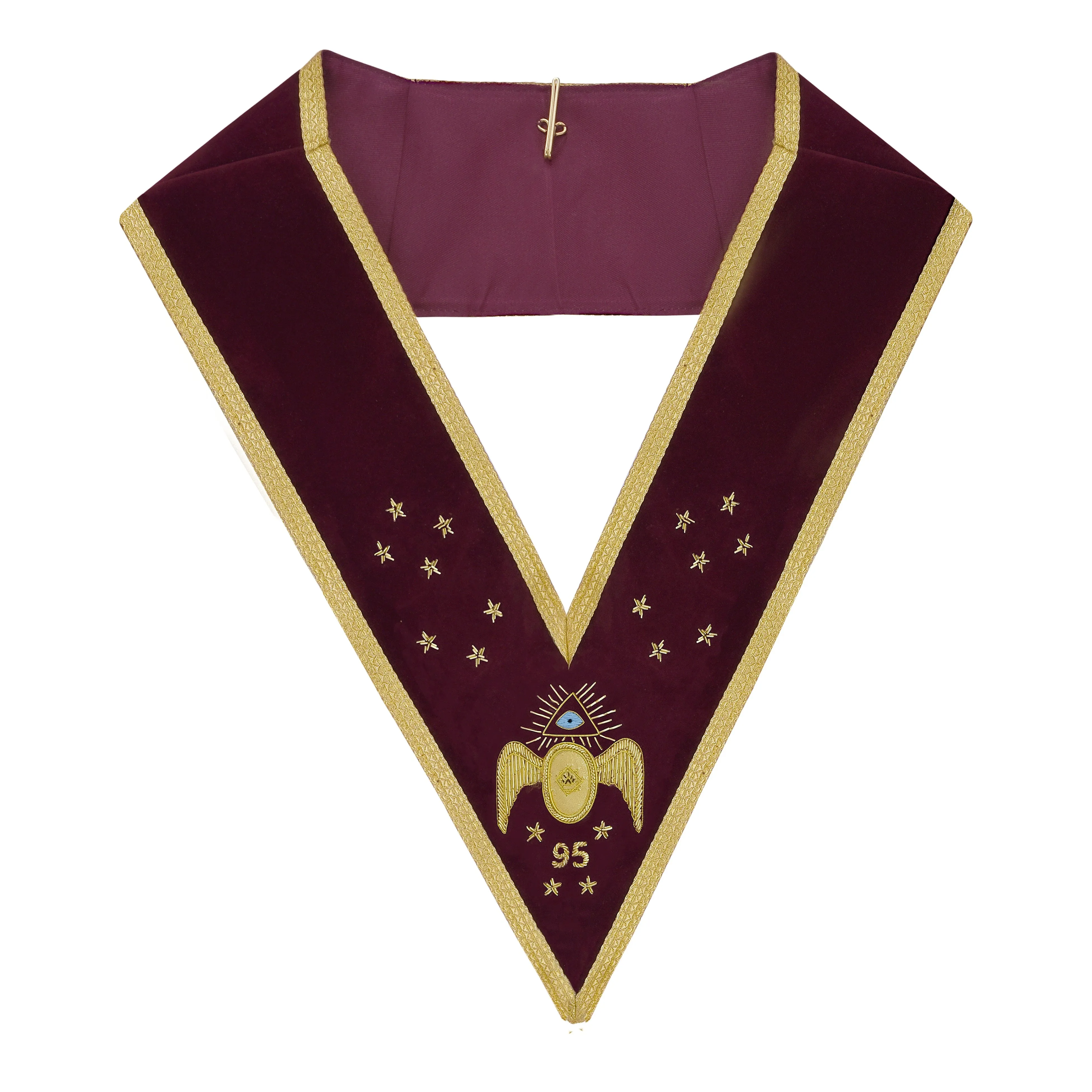95th Degree Memphis Misraim French Regulation Collar - Burgundy Velvet With Gold Braid
