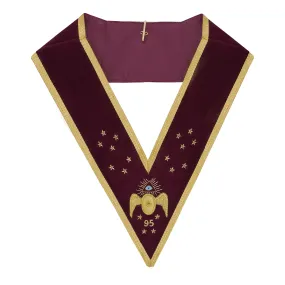 95th Degree Memphis Misraim French Regulation Collar - Burgundy Velvet With Gold Braid