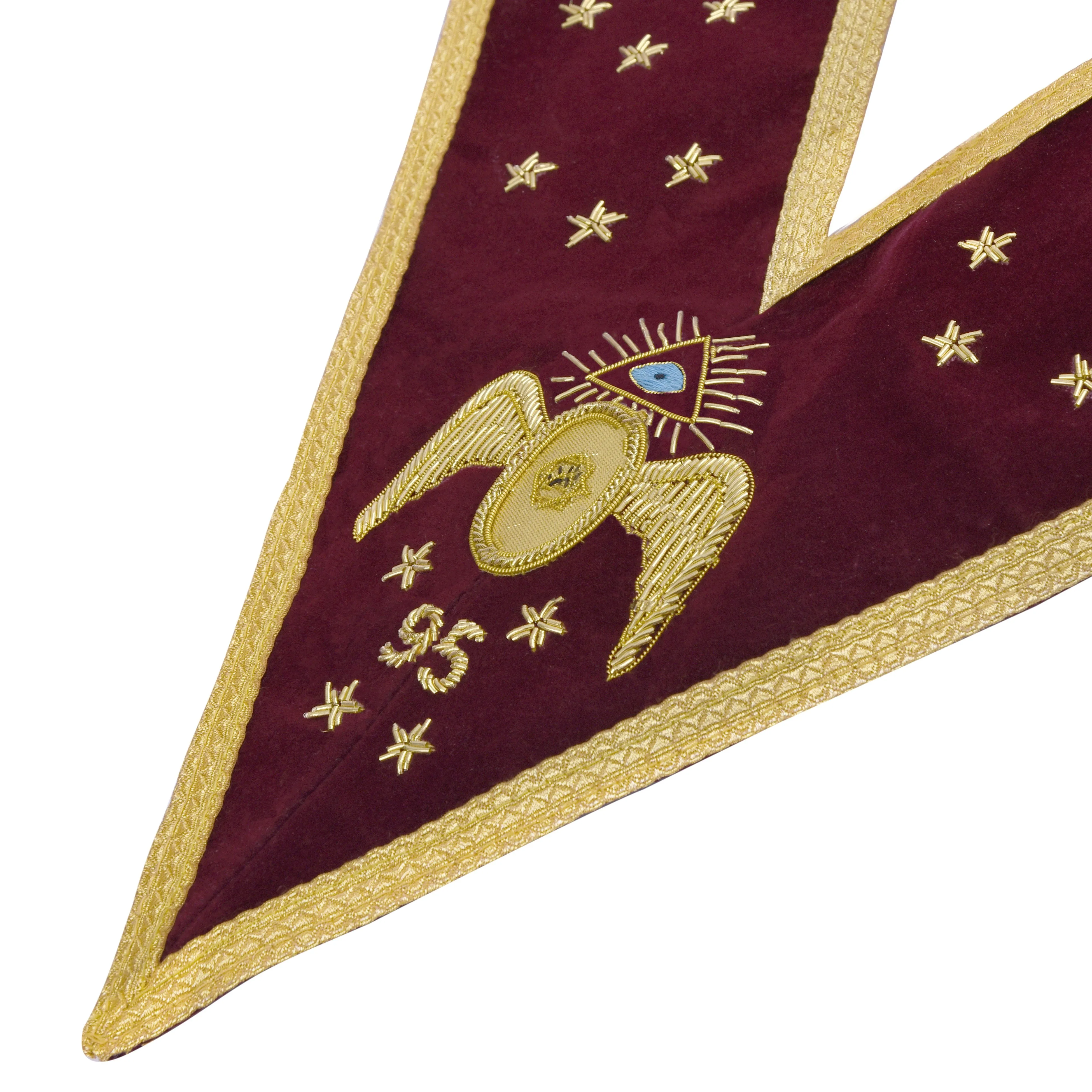 95th Degree Memphis Misraim French Regulation Collar - Burgundy Velvet With Gold Braid