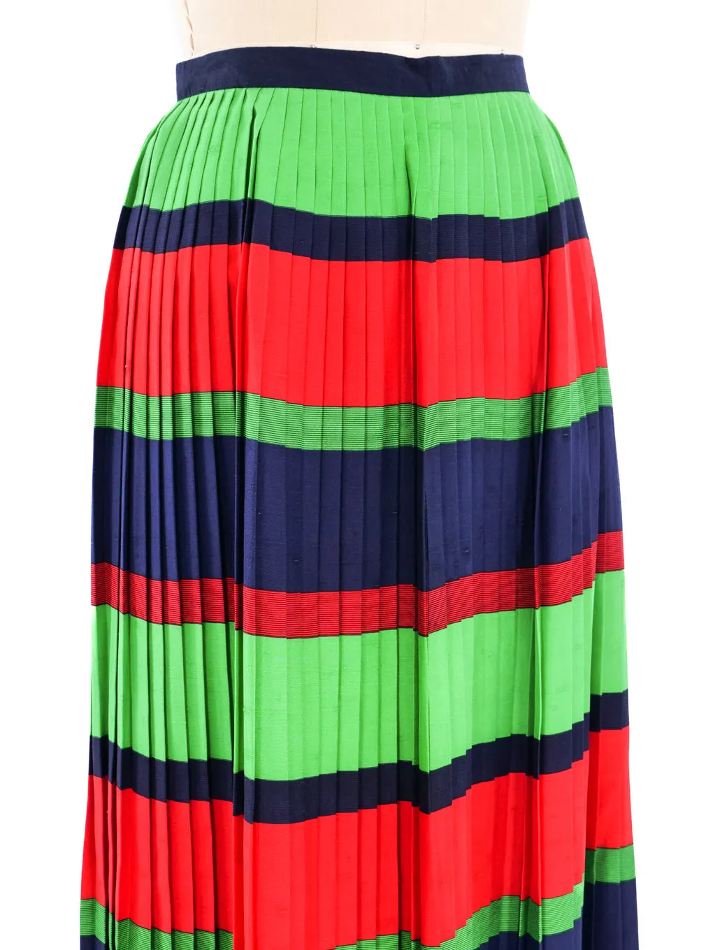 Accordion Pleated Striped Silk Skirt
