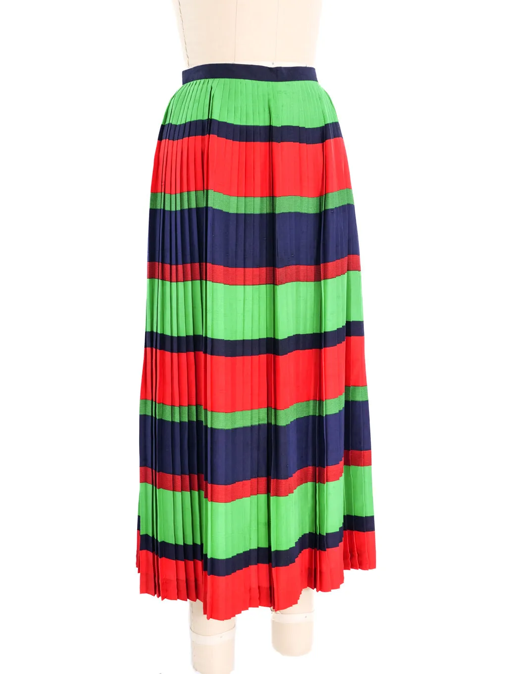 Accordion Pleated Striped Silk Skirt