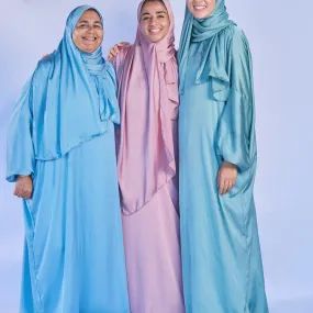 Adult Prayer Satin Blue Prayer Clothes - One Piece with a Wrap around the Head Scarf