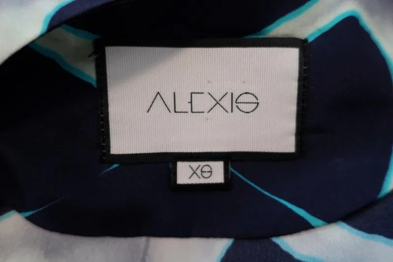 Alexis Wrap Dress Titus Gray/Navy Printed Silk Size Extra Small Long Sleeve Maxi