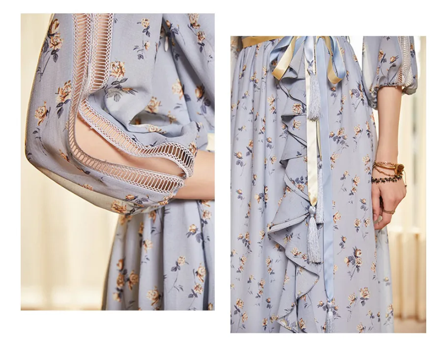 ARTKA RUFFLE WRAP MAXI DRESS IN FLORAL