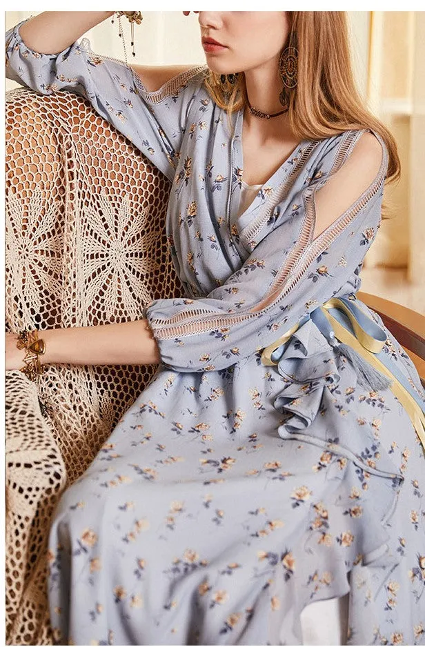 ARTKA RUFFLE WRAP MAXI DRESS IN FLORAL