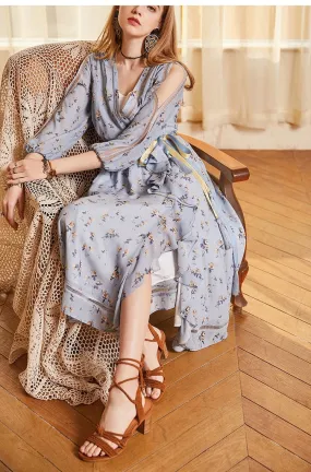 ARTKA RUFFLE WRAP MAXI DRESS IN FLORAL