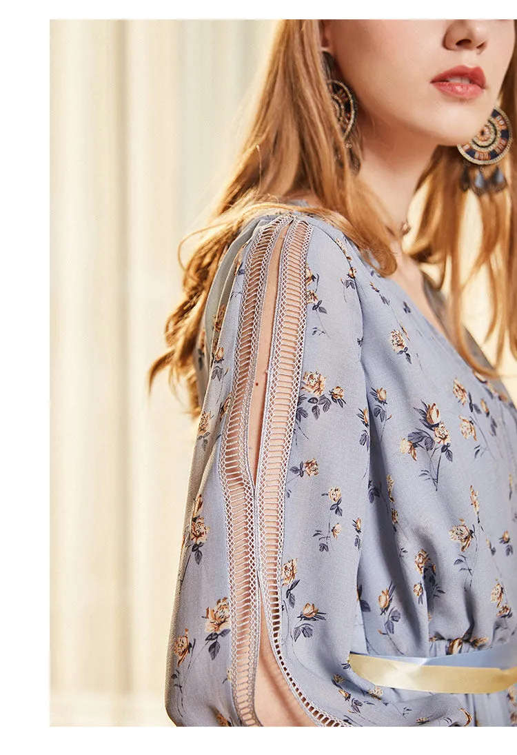 ARTKA RUFFLE WRAP MAXI DRESS IN FLORAL