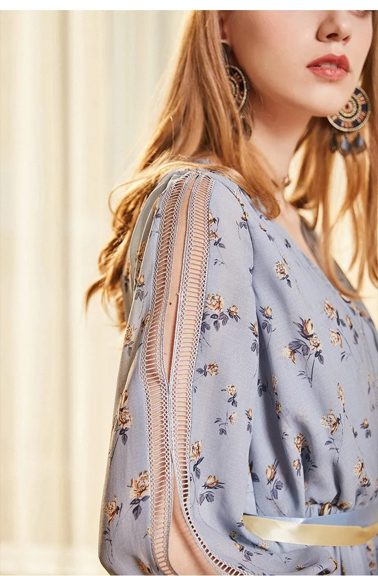 ARTKA RUFFLE WRAP MAXI DRESS IN FLORAL