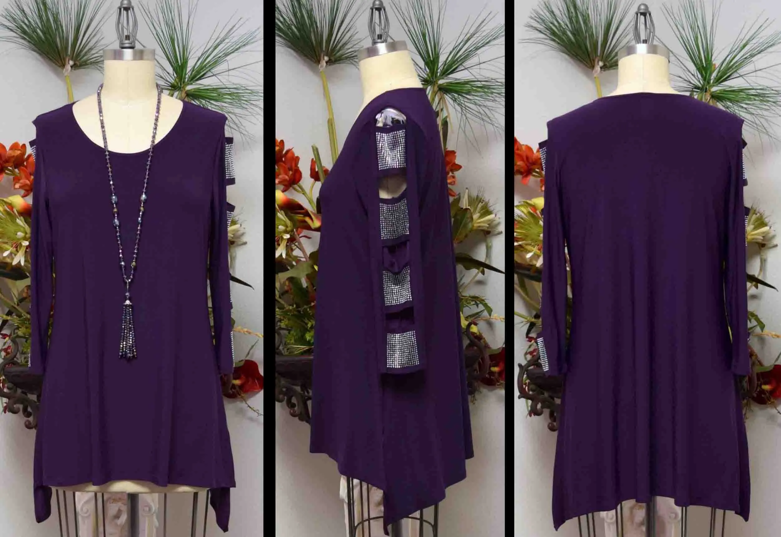 Artsy Tunic, Hi low Tunic, Rhinstone work Tunic, Cold shoulder tunic,Party wear, Plus size Tunic, Rhinstone work,  Cut out Sleevs. S to 3XL