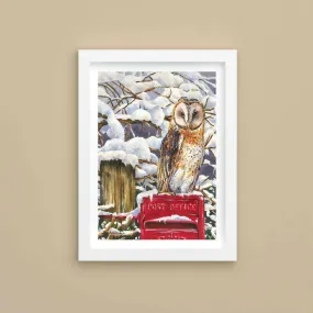 Barn Owl on Post Box - Lithographic Print