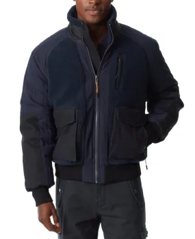 BASS OUTDOOR Mens Mixed Media Full Zip Bomber Jacket Coat Navy Blue Medium