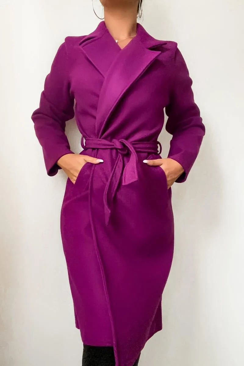 Belted Longline Wool Look Coat