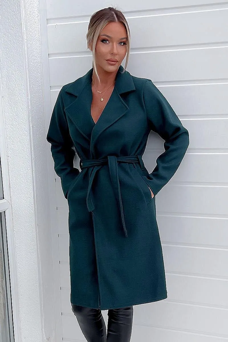 Belted Longline Wool Look Coat