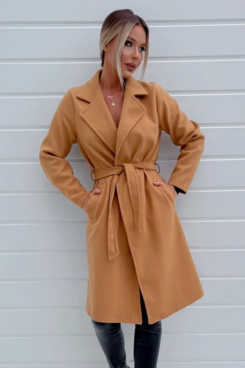 Belted Longline Wool Look Coat