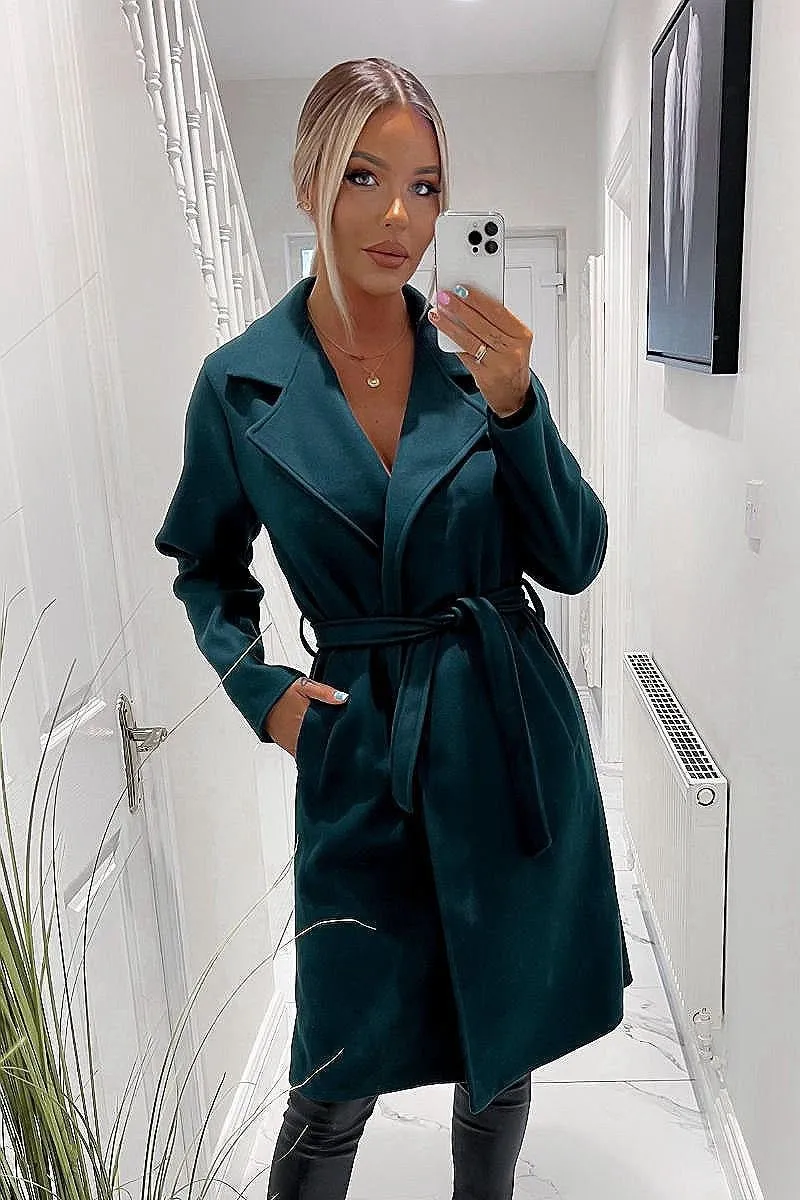 Belted Longline Wool Look Coat