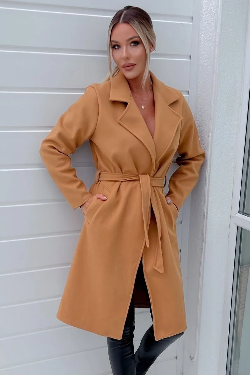 Belted Longline Wool Look Coat