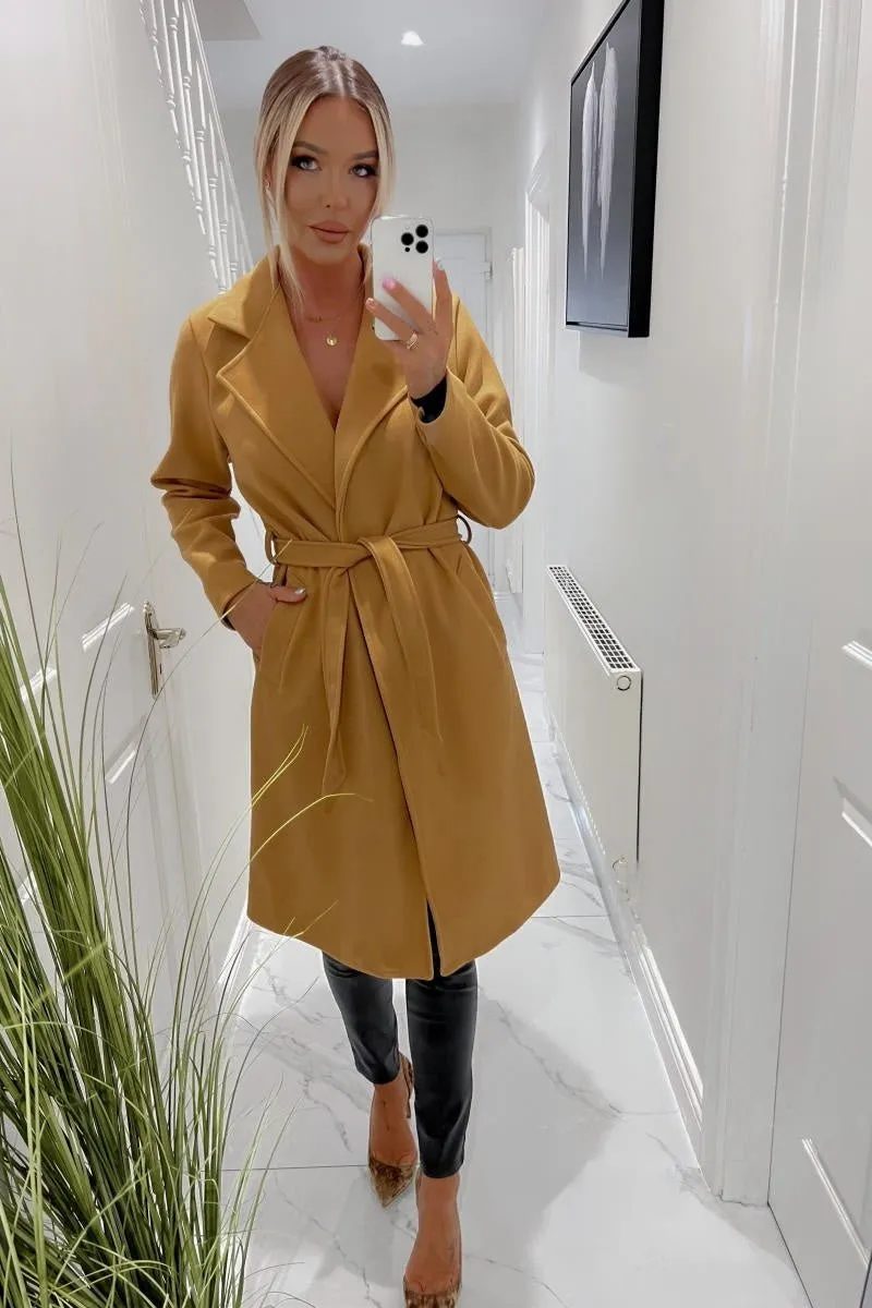 Belted Longline Wool Look Coat