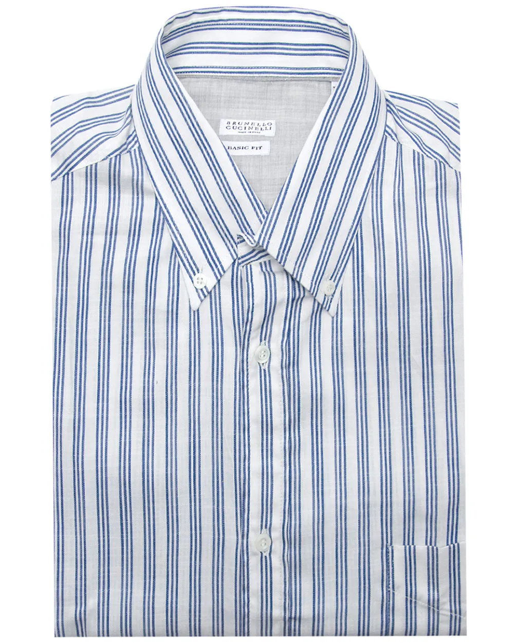 Bianco and Blue Stripe Sport Shirt