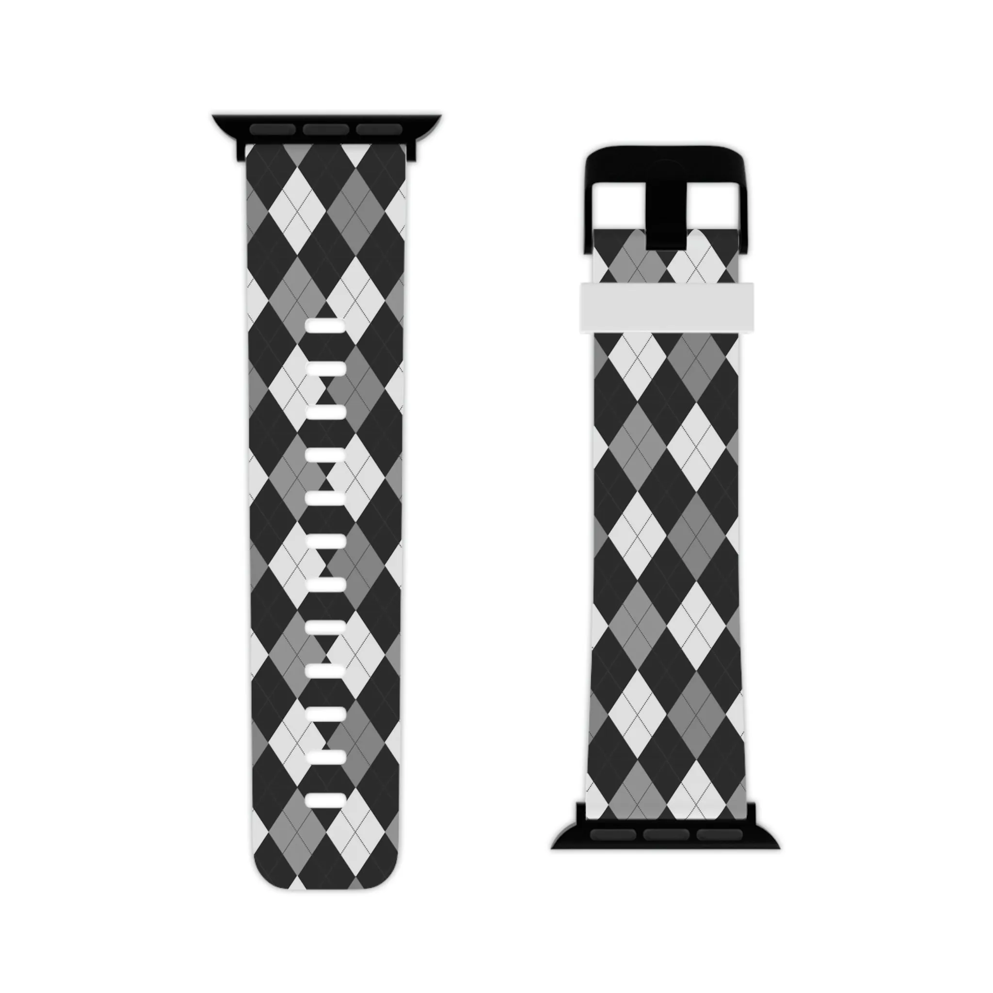 Black and White Argyle Thermo Elastomer Watch Band for Apple Watch