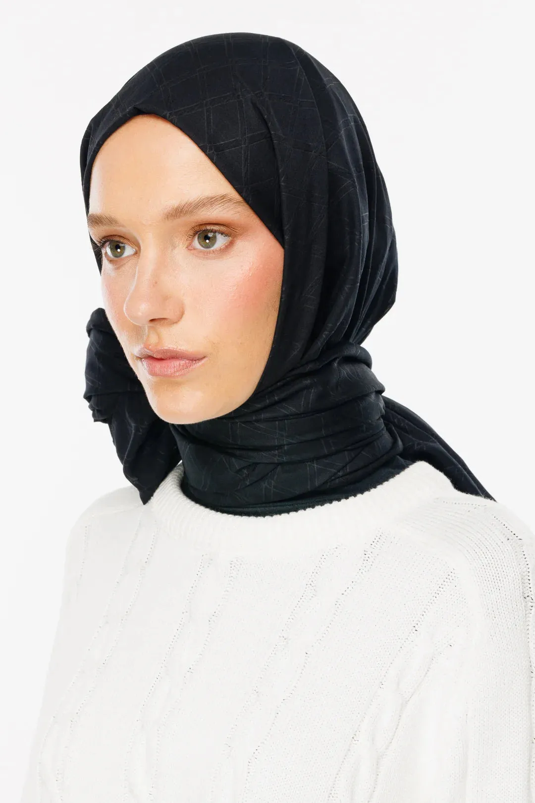 Black Bamboo Jacquard Hijab