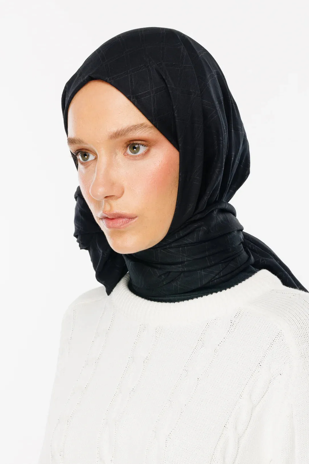 Black Bamboo Jacquard Hijab