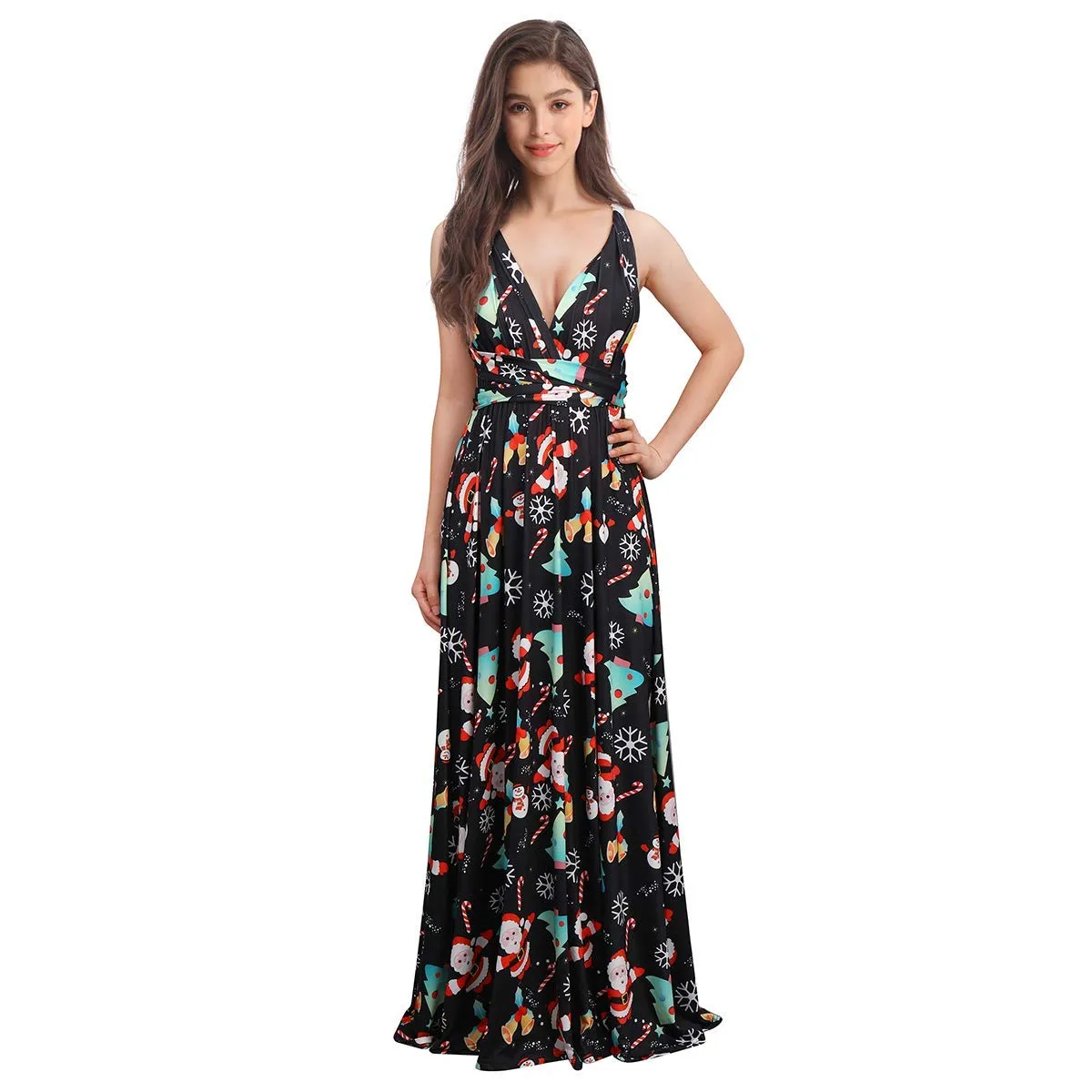 Black Christmas Santa Claus Ladies Solid Cocktail Off Shoulder Wedding Bridesmaid Evening Long Maxi Dress - IBTOM CASTLE