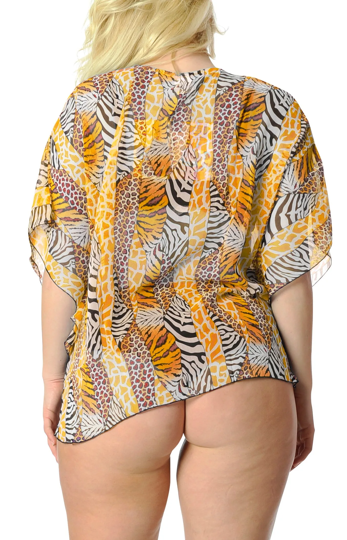 Blouse Chiffon Printed Caftan Short Swimsuit Cover up Orange Swimwear Tank Top