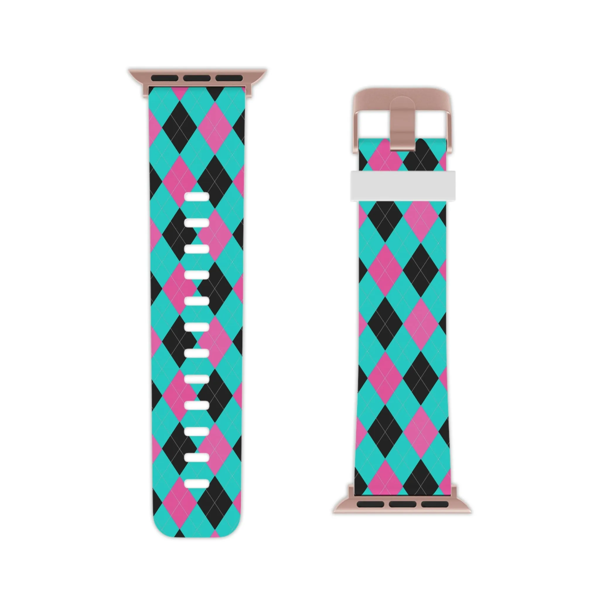 Blue and Pink Argyle Thermo Elastomer Watch Band for Apple Watch