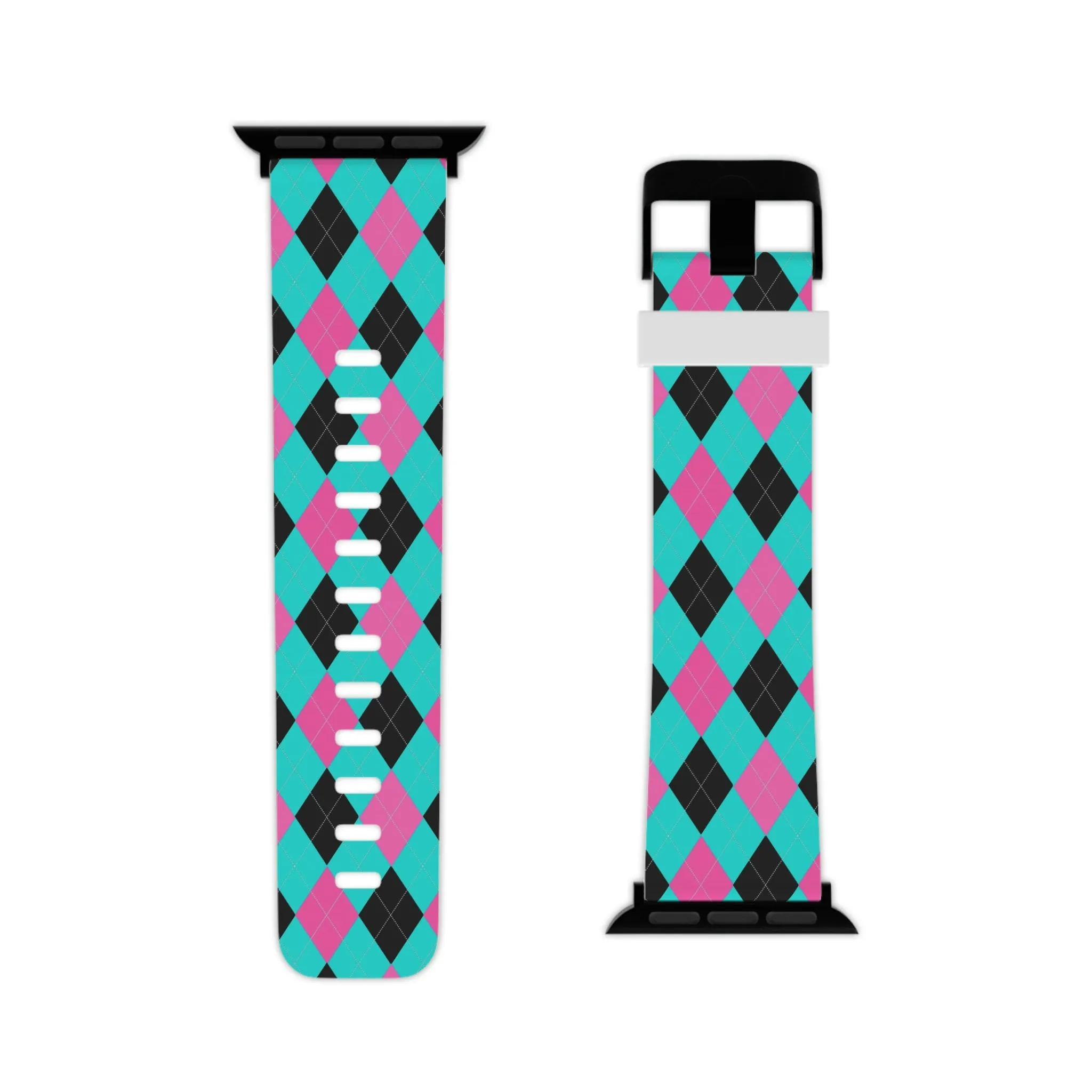 Blue and Pink Argyle Thermo Elastomer Watch Band for Apple Watch