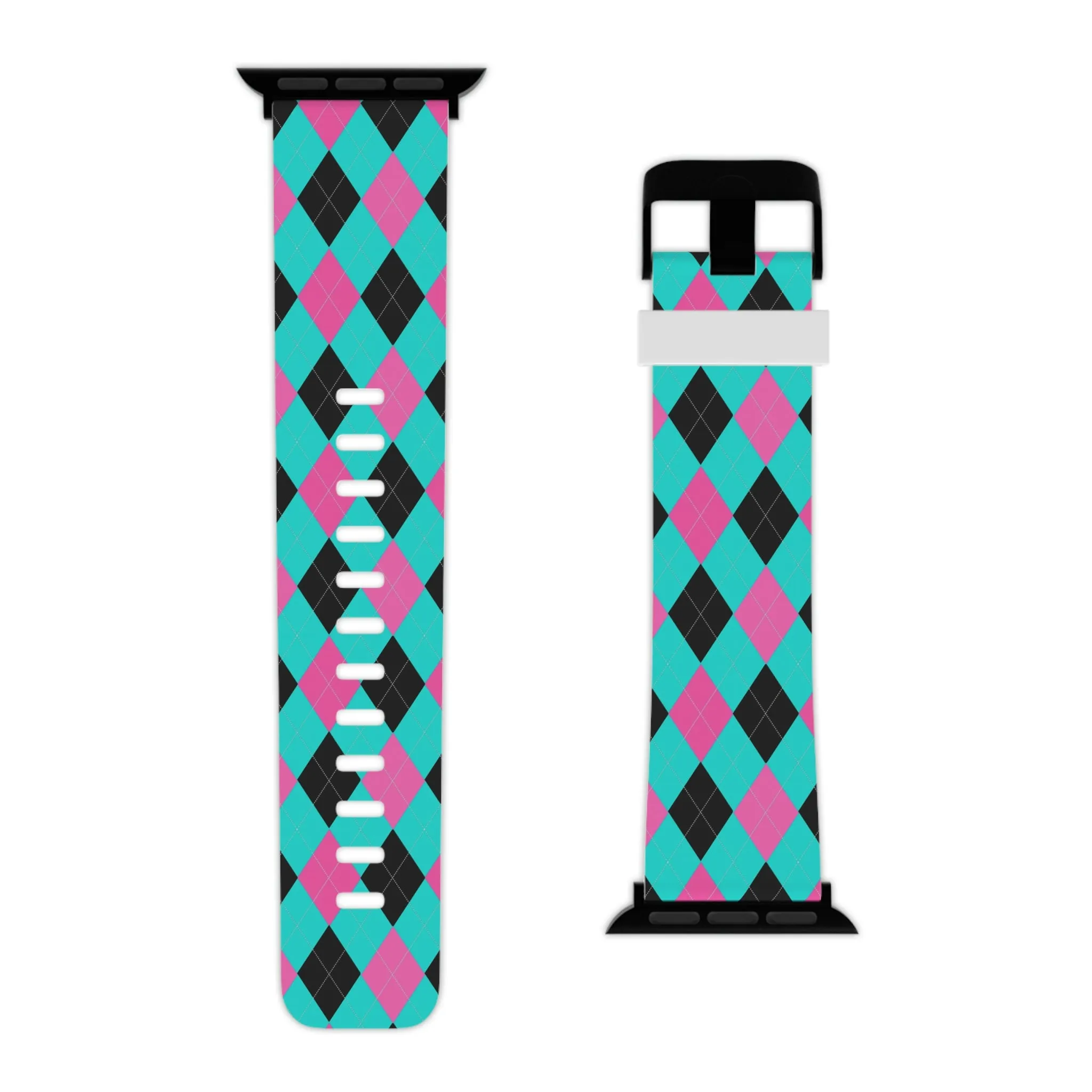 Blue and Pink Argyle Thermo Elastomer Watch Band for Apple Watch