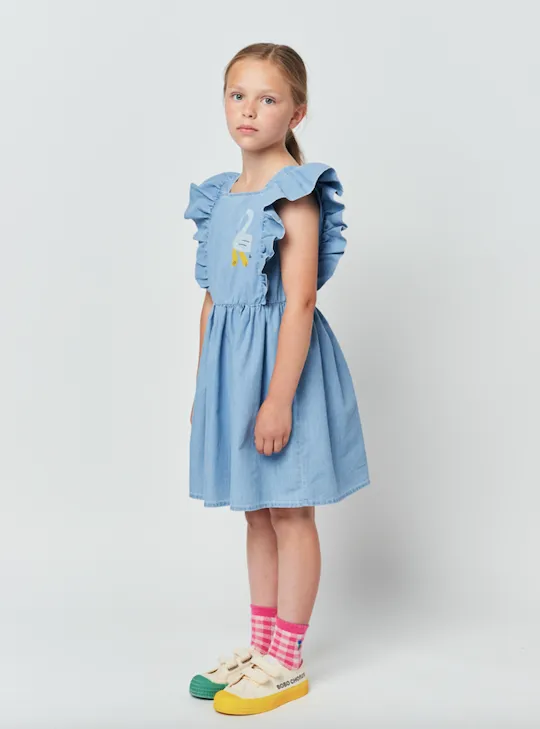 Bobo Choses Pelican Denim Ruffle Dress