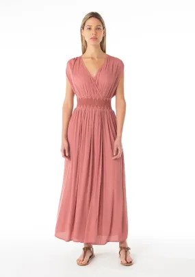 Bohemian Surplice Smocked Tie Back Maxi Dress