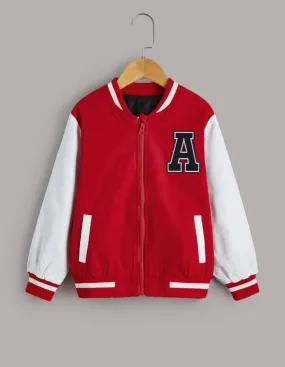 Boys Letter Patched Striped Trim Bomber Jacket