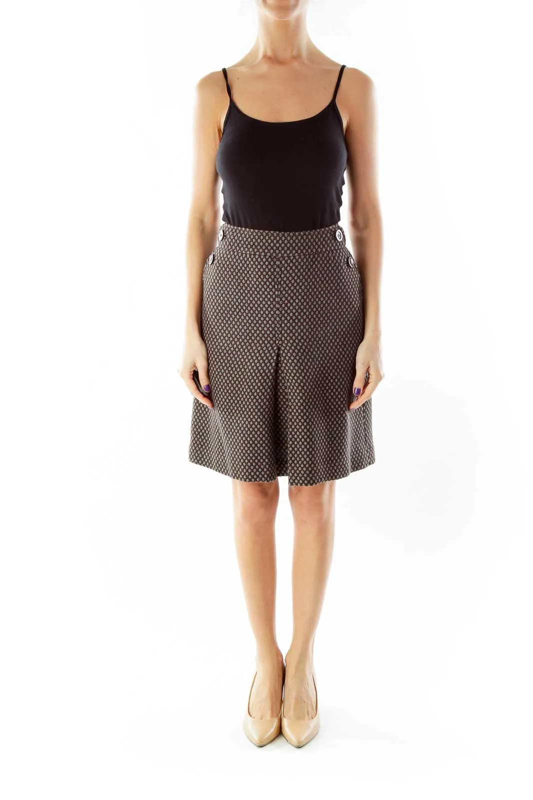 Brown Gray Pleated Wool Skirt