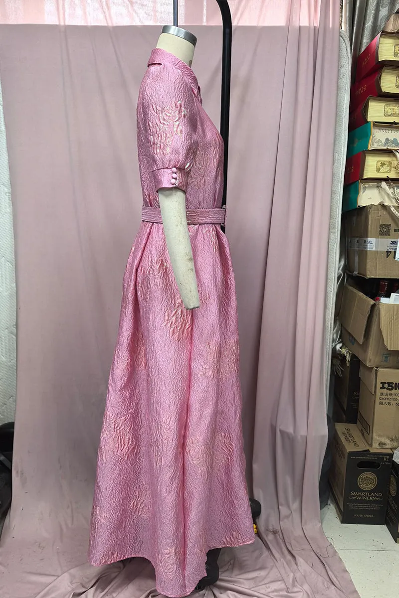 BT3044 Floral Belted Long Dress