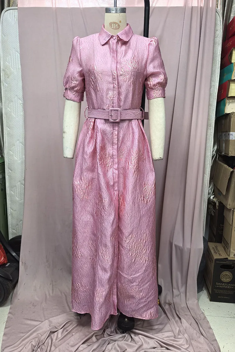 BT3044 Floral Belted Long Dress
