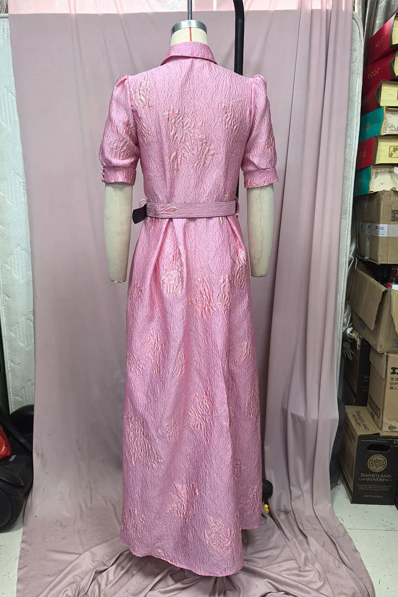 BT3044 Floral Belted Long Dress