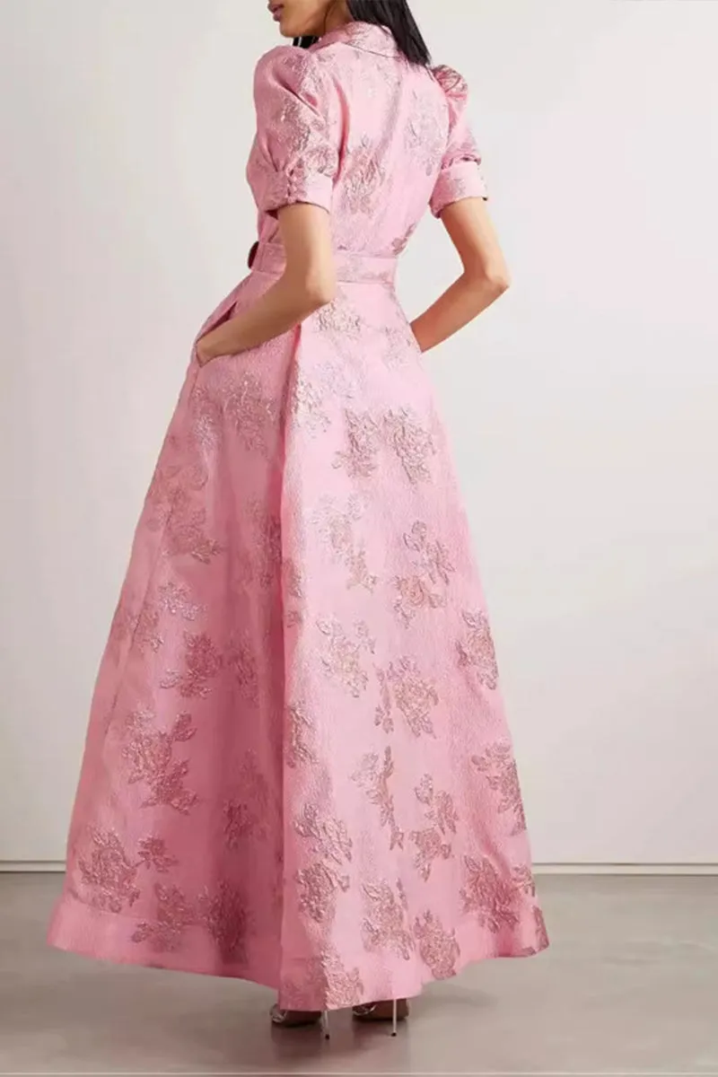 BT3044 Floral Belted Long Dress