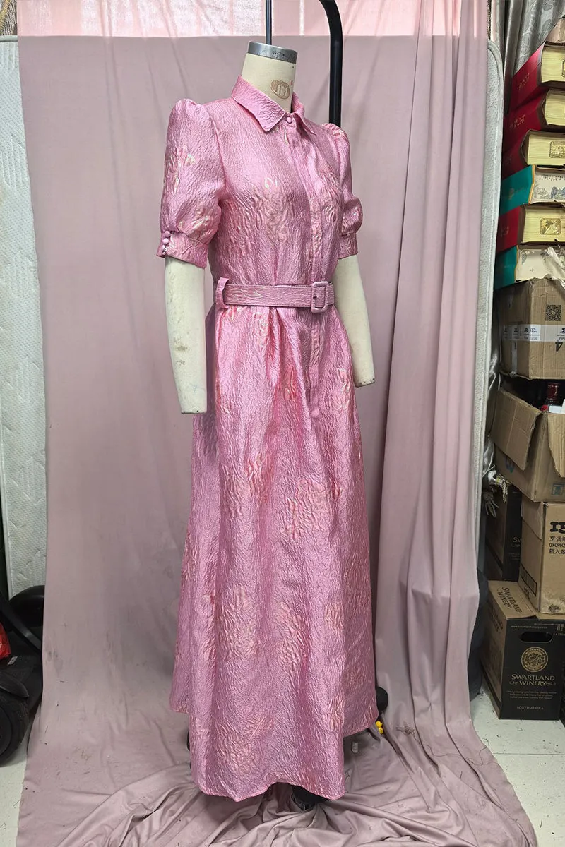 BT3044 Floral Belted Long Dress