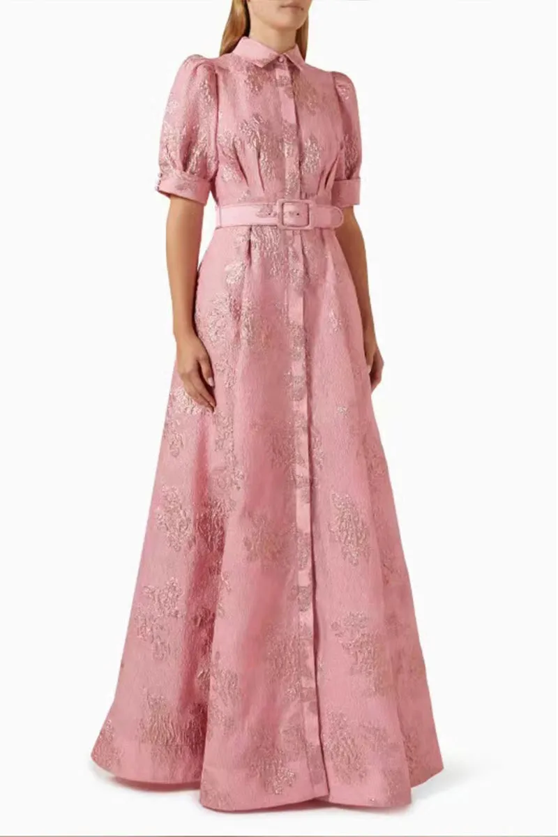 BT3044 Floral Belted Long Dress
