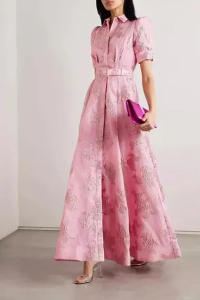 BT3044 Floral Belted Long Dress