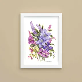 Buddleja and Clematis - Lithographic Print