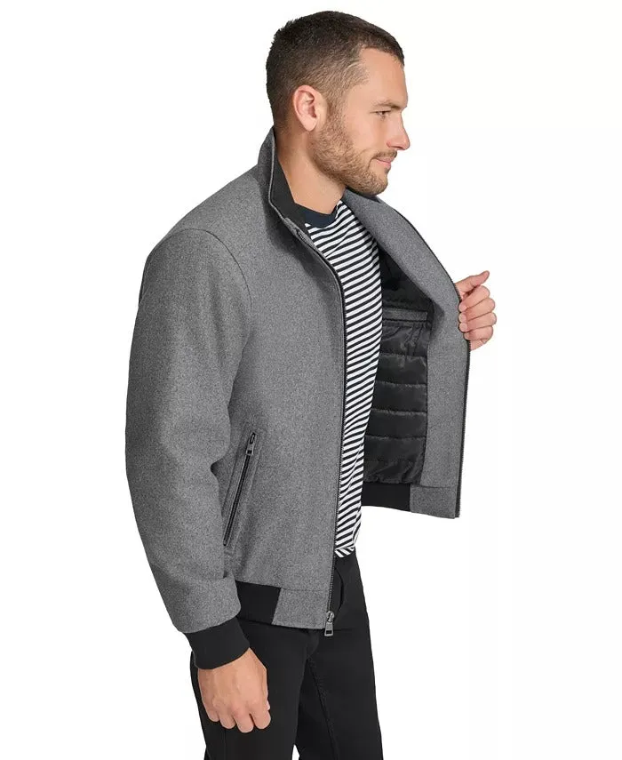 Calvin Klein Men's Wool Bomber Jacket With Knit Trim XL Grey