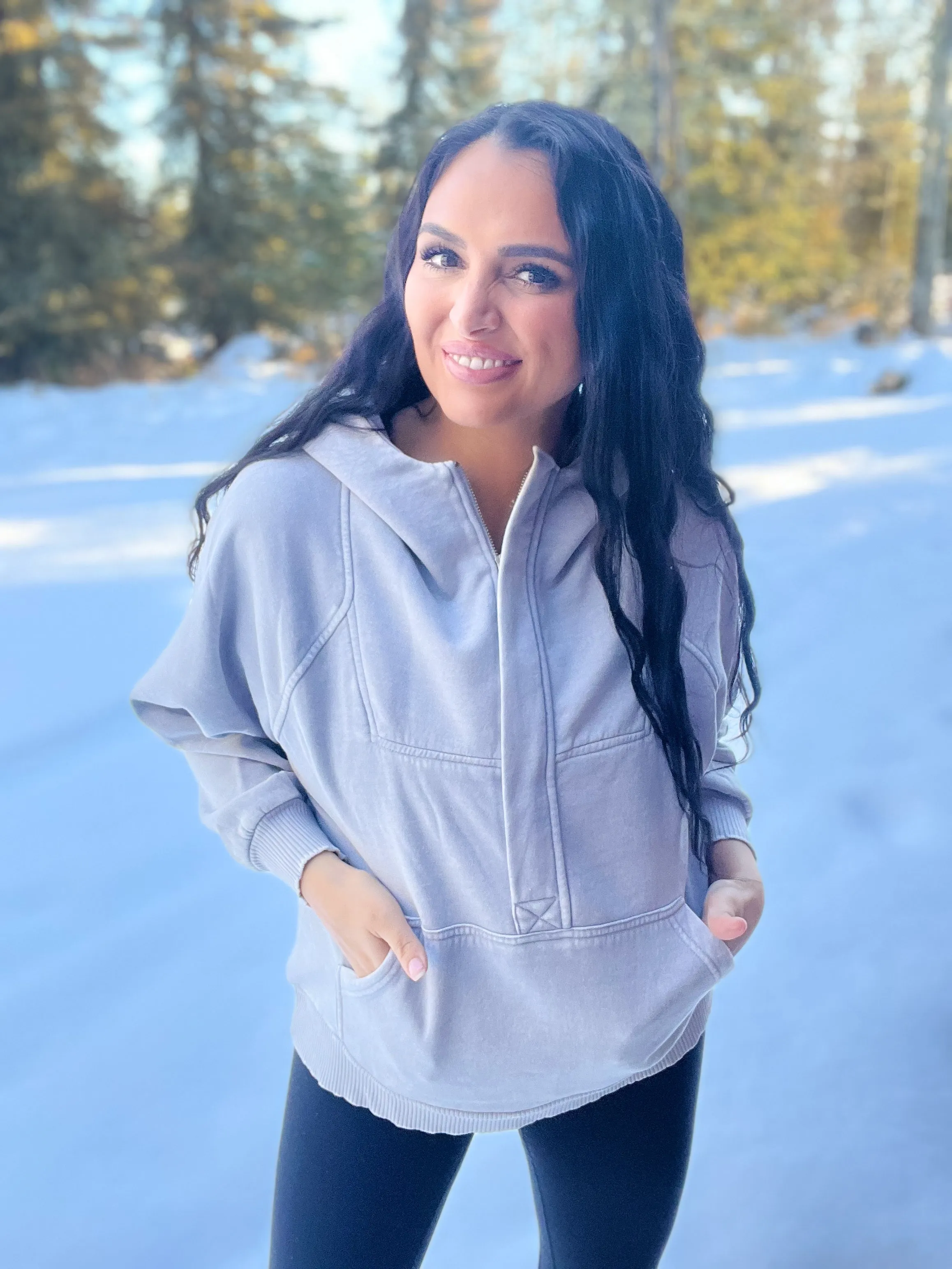 Casual Charm Oversized Kangaroo Hoodie- Lt Grey